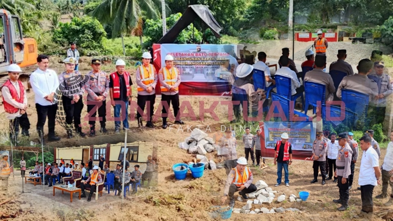 Foto : peletakan batu pertama untuk barak siaga Polres Boalemo