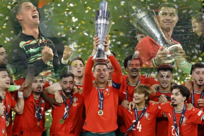 Foto : Cristiano Ronaldo angkat piala nasional league kembali untuk kedua kalinya