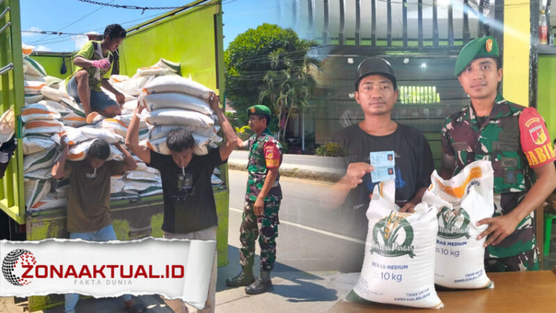 Foto : Babinsa Mohungo Kawal Penyaluran 252 Sak Beras Bantuan Pemerintah kepada Warga