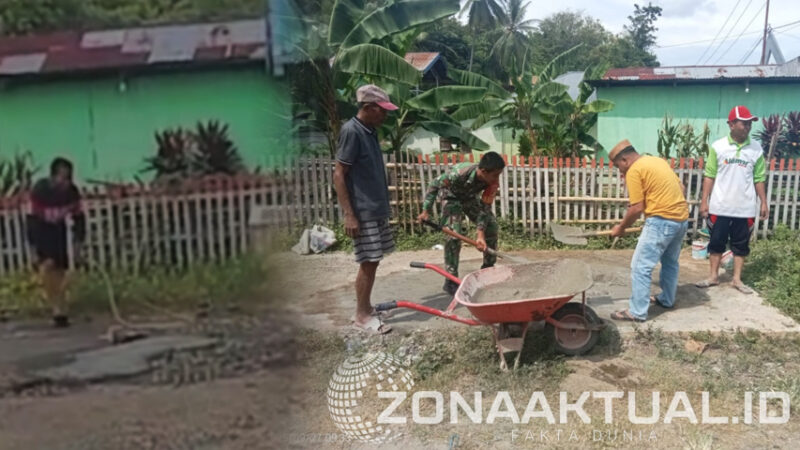Foto : Jalan Rusak Sering Telan Korban, Warga Mohungo, Pemdes, dan TNI Turun Benahi